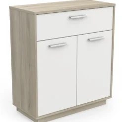 Ablageschrank Leontien 2 Flügeltüren und 1 Schublade Kronberg Eiche/Mattweiß