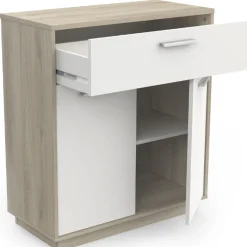 Ablageschrank Leontien 2 Flügeltüren und 1 Schublade Kronberg Eiche/Mattweiß
