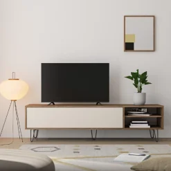 Aelan TV-Schrank 1 Flügeltür und 2 offene Fächer Walnuss/hellbeige