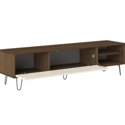 Aelan TV-Schrank 1 Flügeltür und 2 offene Fächer Walnuss/hellbeige