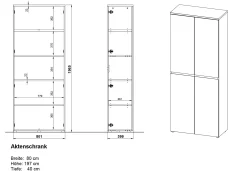 Aktenschrank Miguel mit 2 Türen und 4 Einlegeböden - Anthrazit/Eiche