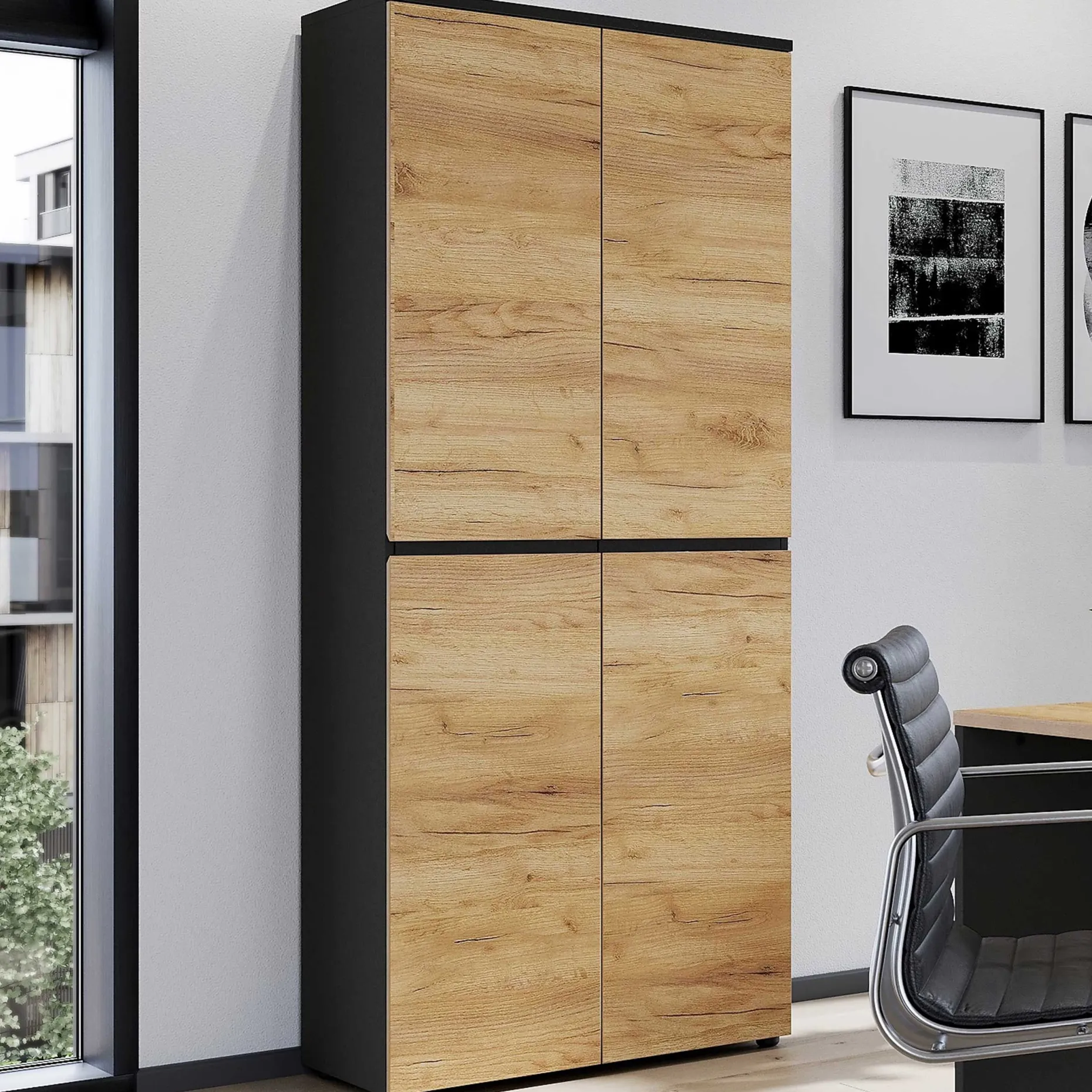 Aktenschrank Miguel mit 2 Türen und 4 Einlegeböden - Anthrazit/Eiche