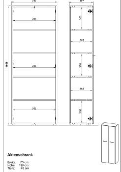 Aktenschrank Robert 196 cm 2 Türen - Anthrazit/Eiche