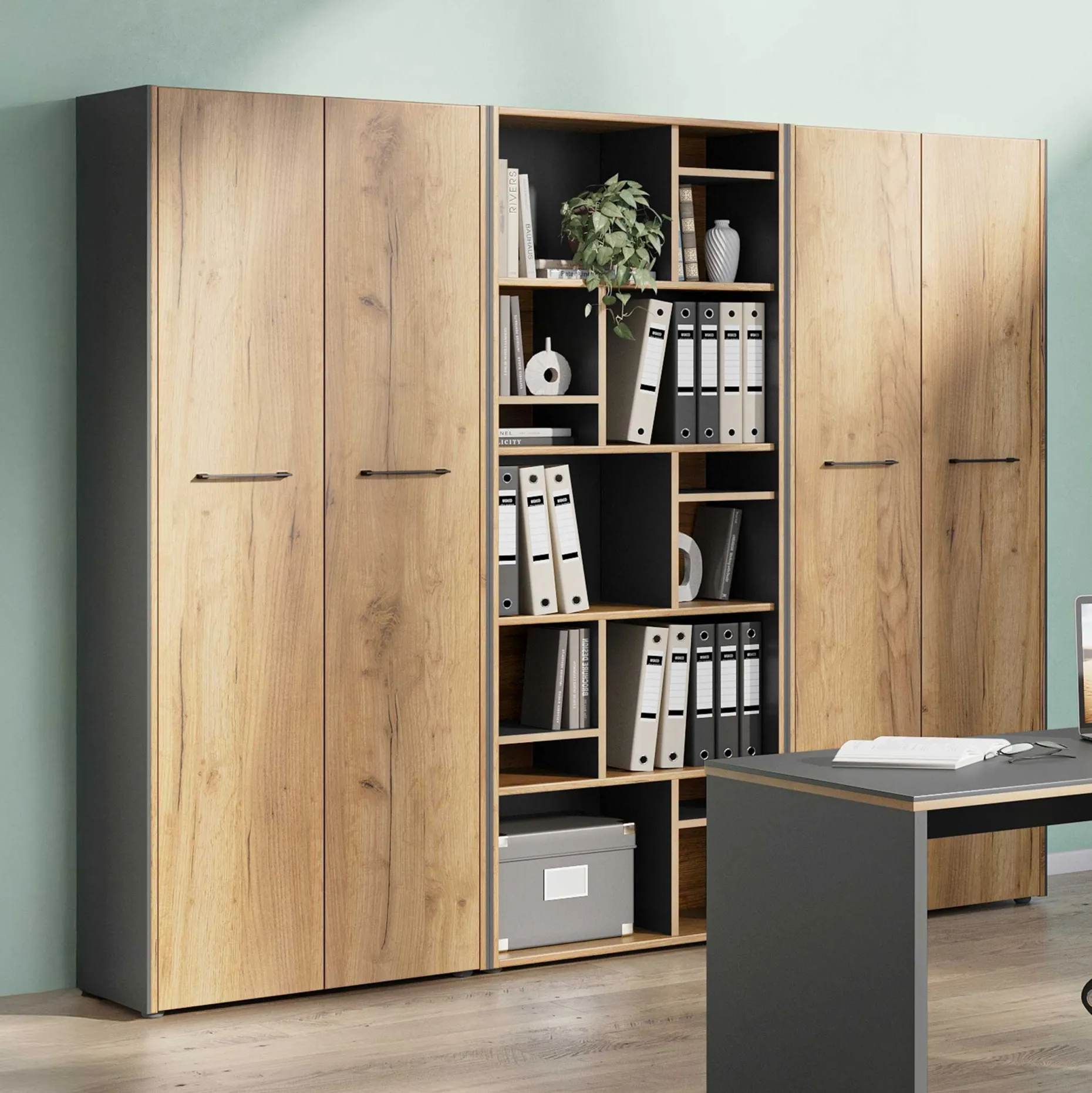 Aktenschrank Robert 196 cm 2 Türen - Anthrazit/Eiche