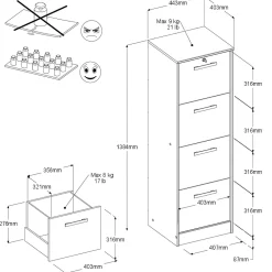 Aktenschrank Sil-138cm-4 Schubladen-schwarz/schick