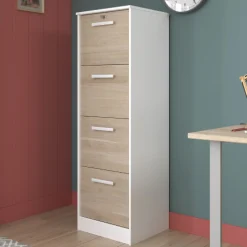 Aktenschrank Sil-138cm-4 Schubladen-weiß/Eiche