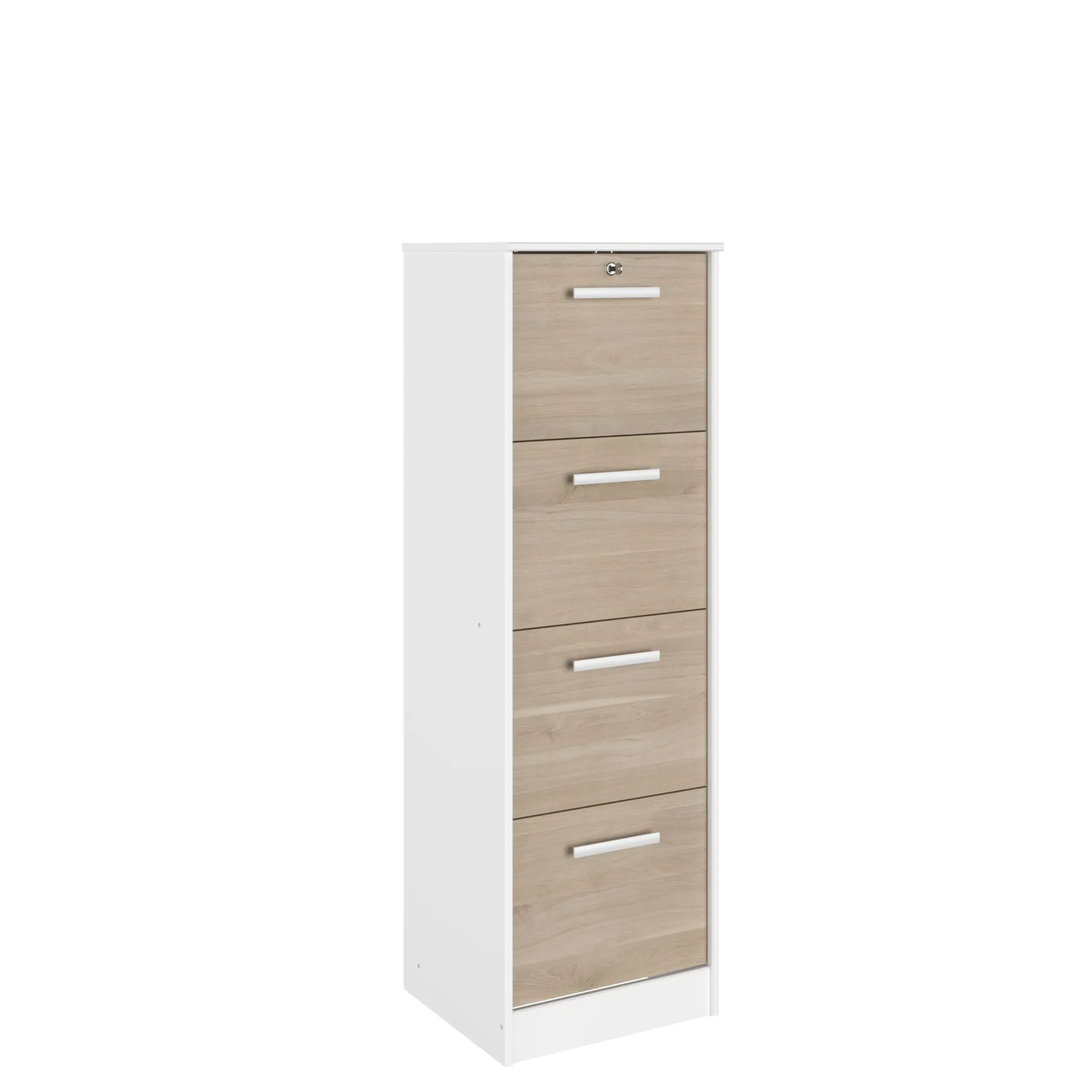 Aktenschrank Sil-138cm-4 Schubladen-weiß/Eiche