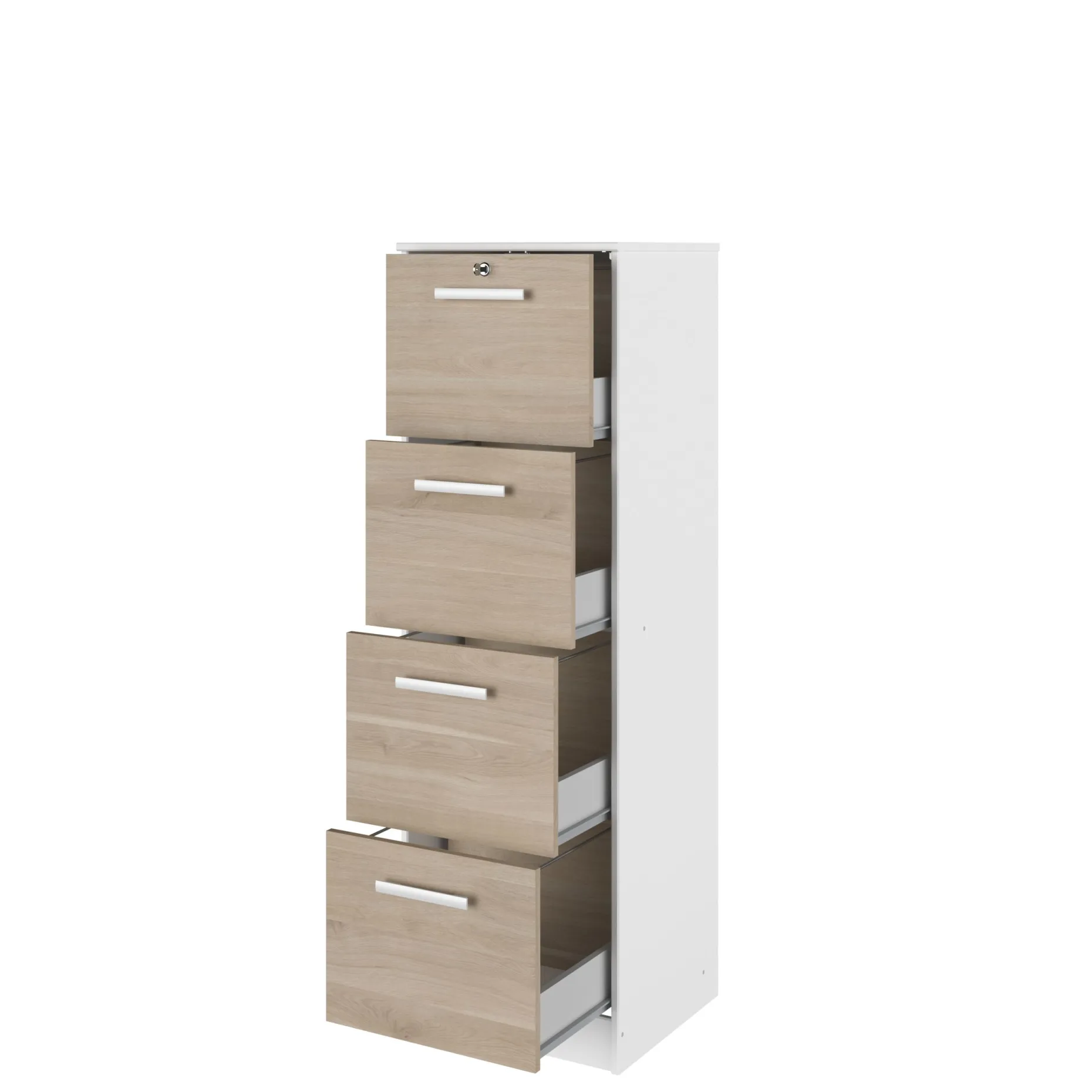 Aktenschrank Sil-138cm-4 Schubladen-weiß/Eiche