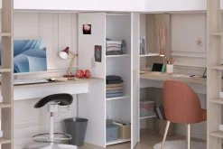 Alexandrie Doppelhochbett - 90x200 - mit Schreibtisch - Eiche/Weiß
