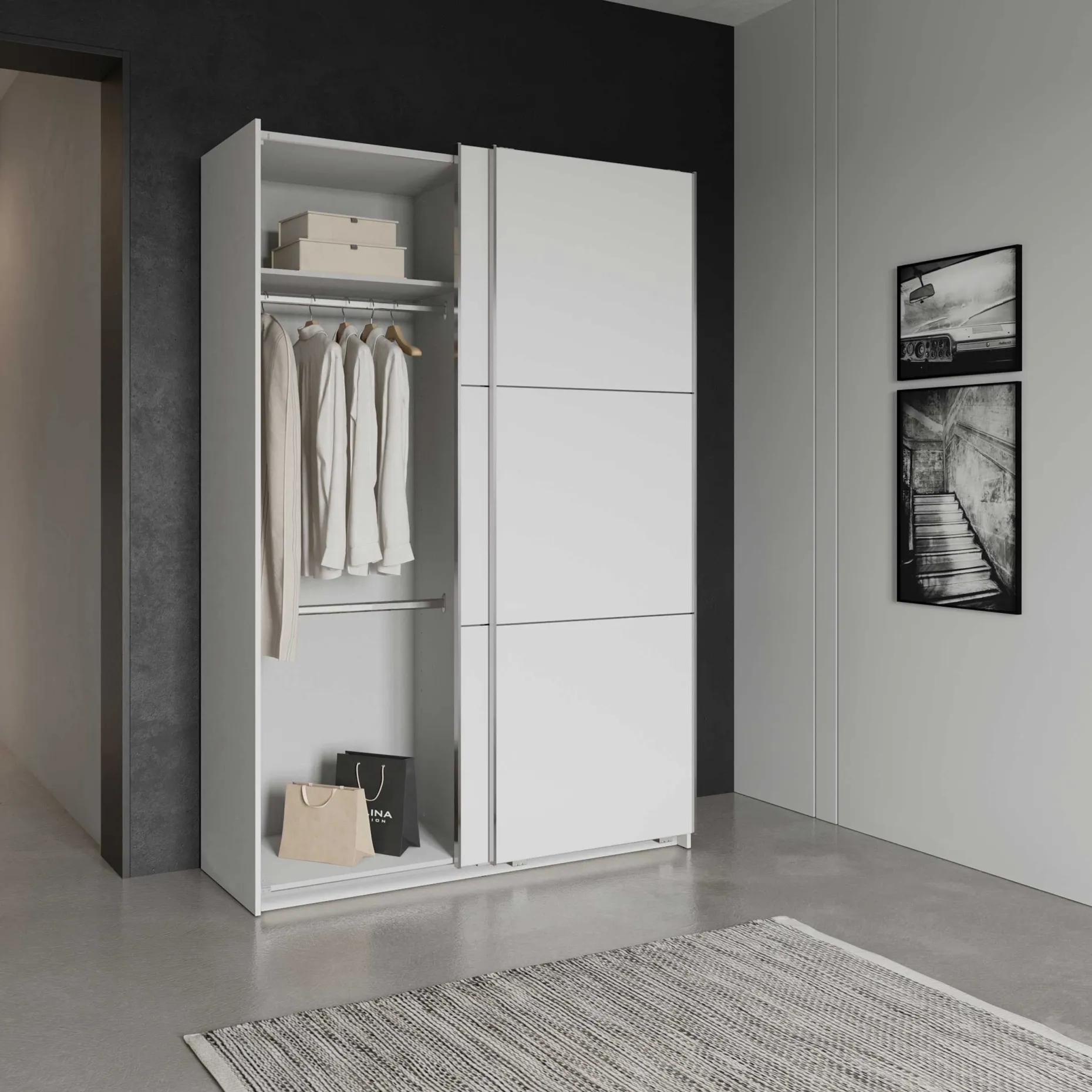 Alhambra Kleiderschrank - 148x60x223,70 cm - Weiß/Spanplatte