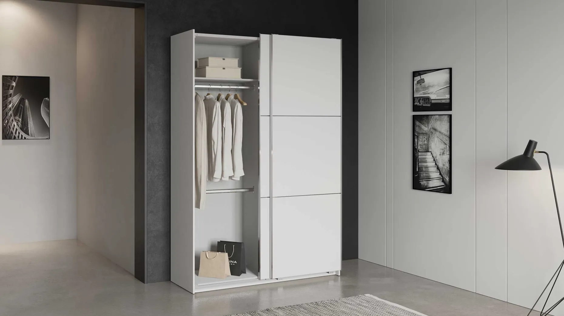 Alhambra Kleiderschrank - 148x60x223,70 cm - Weiß/Spanplatte