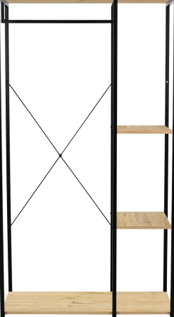 Alizee Kleiderständer - 90x40x167cm - mit Kleiderstange und 2 Einlegeböden - Eiche Dekor/schwarz