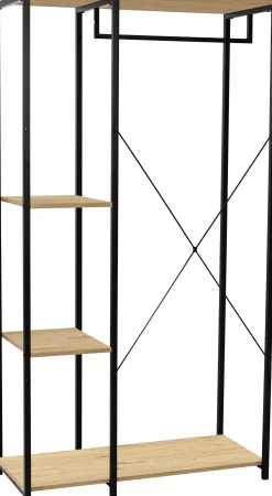 Alizee Kleiderständer - 90x40x167cm - mit Kleiderstange und 2 Einlegeböden - Eiche Dekor/schwarz