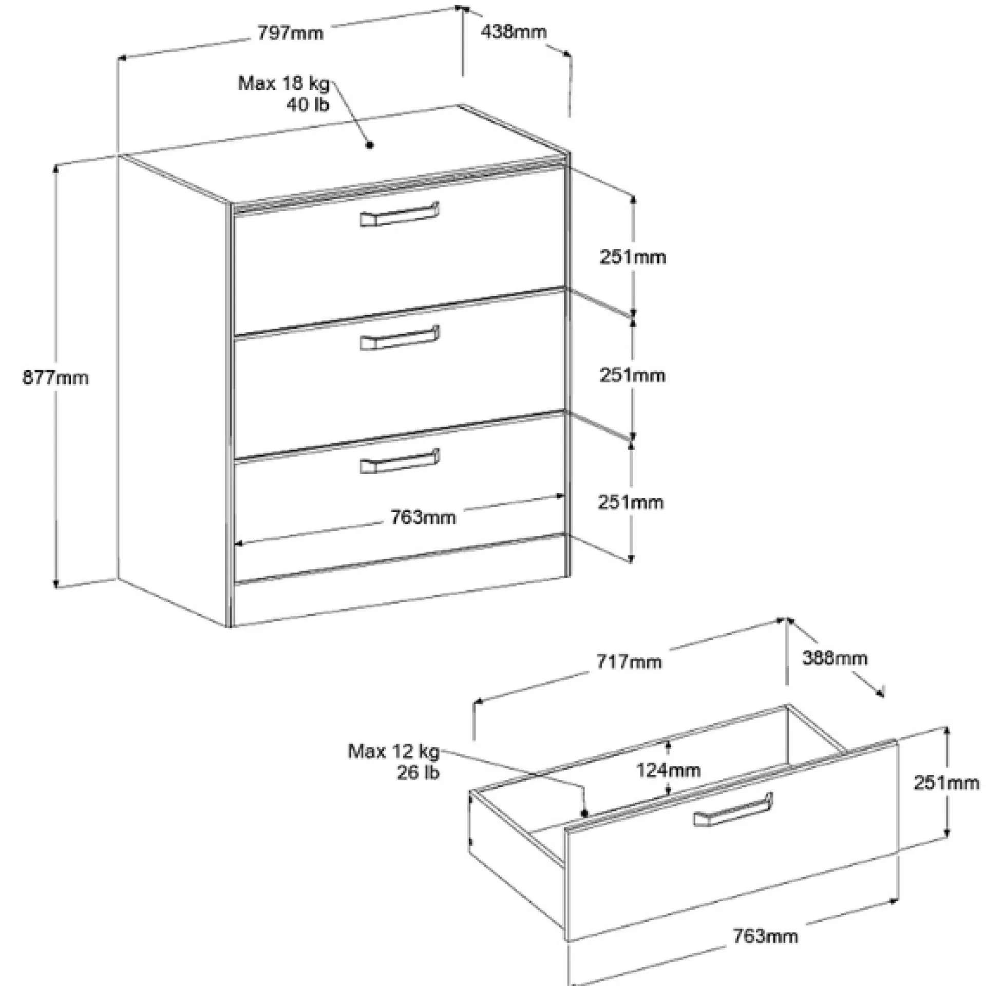 Kinder Parisot AlmaKinderzimmer : Bett 90x200cm, Nachttisch, Kommode - Eiche Dekor