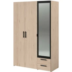 Parisot AlmaSchlafzimmer : Bett 160x200cm, Nachttisch, Kleiderschrank - Eichendekor