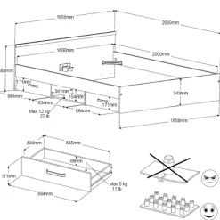 Parisot AlmaSchlafzimmer : Bett 160x200cm, Nachttisch, Kleiderschrank - Eichendekor