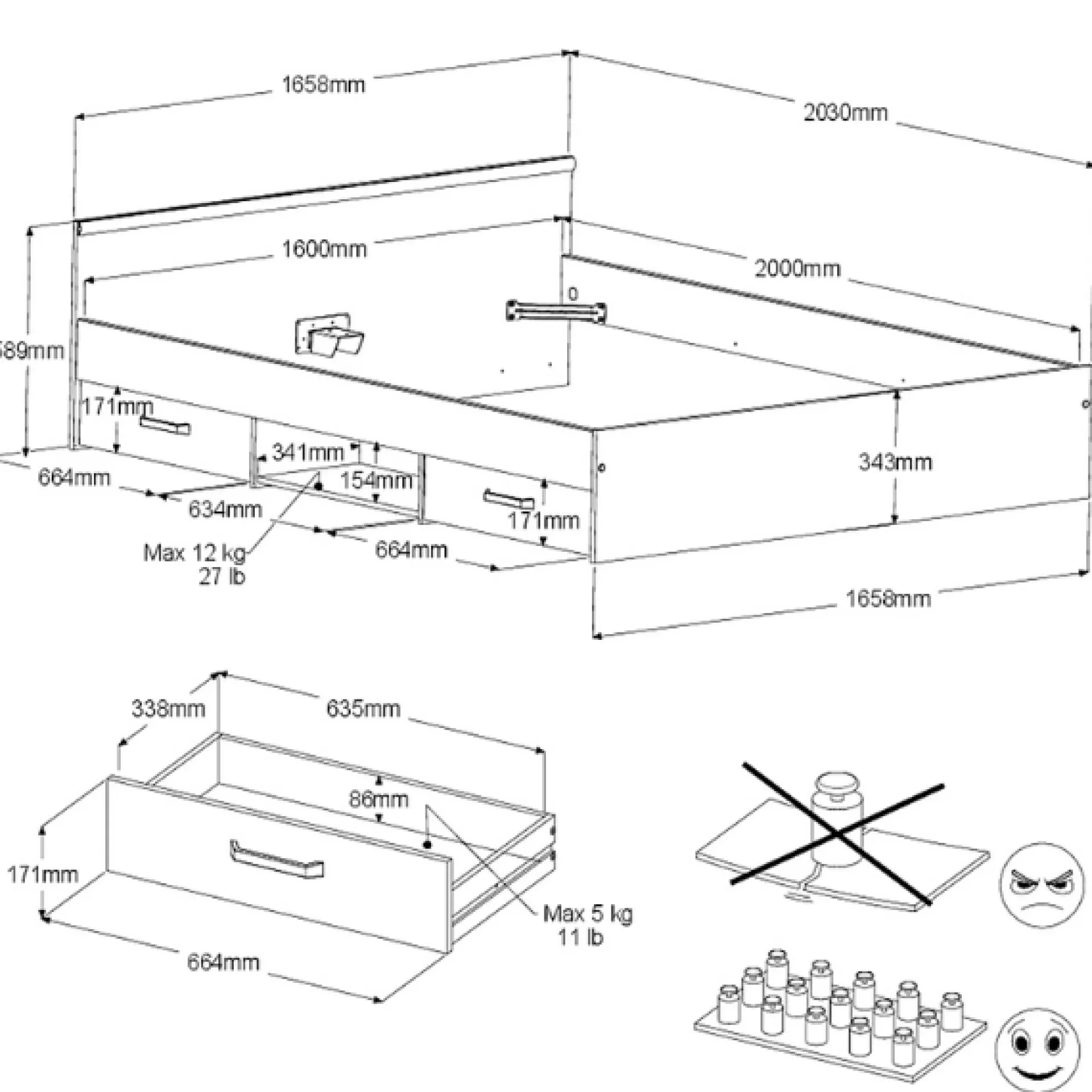 Parisot AlmaSchlafzimmer : Bett 140x190cm, Nachttisch, Kleiderschrank - Eichendekor