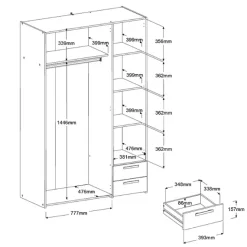 Parisot AlmaSchlafzimmer : Bett 140x190cm, Nachttisch, Kleiderschrank - Eichendekor