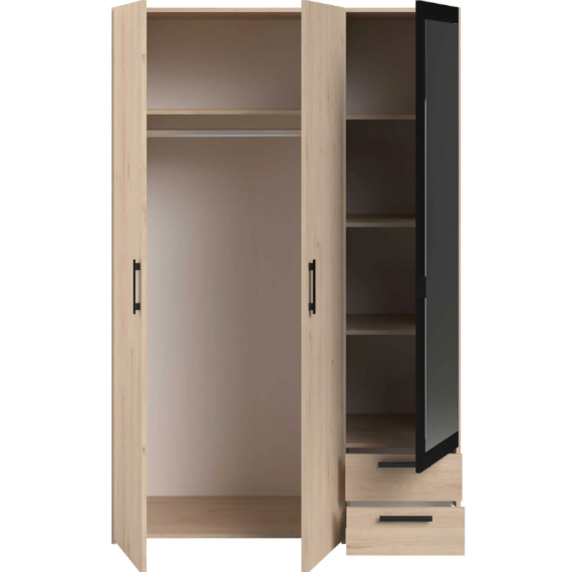 Parisot AlmaSchlafzimmer : Bett 140x190cm, Nachttisch, Kleiderschrank - Eichendekor