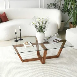 Emob Amalfi Couchtisch | GEHÄRTETES GLAS | Walnuss