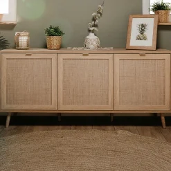 Anrichte Bilal 150cm 3 Türen - Eiche/rafia