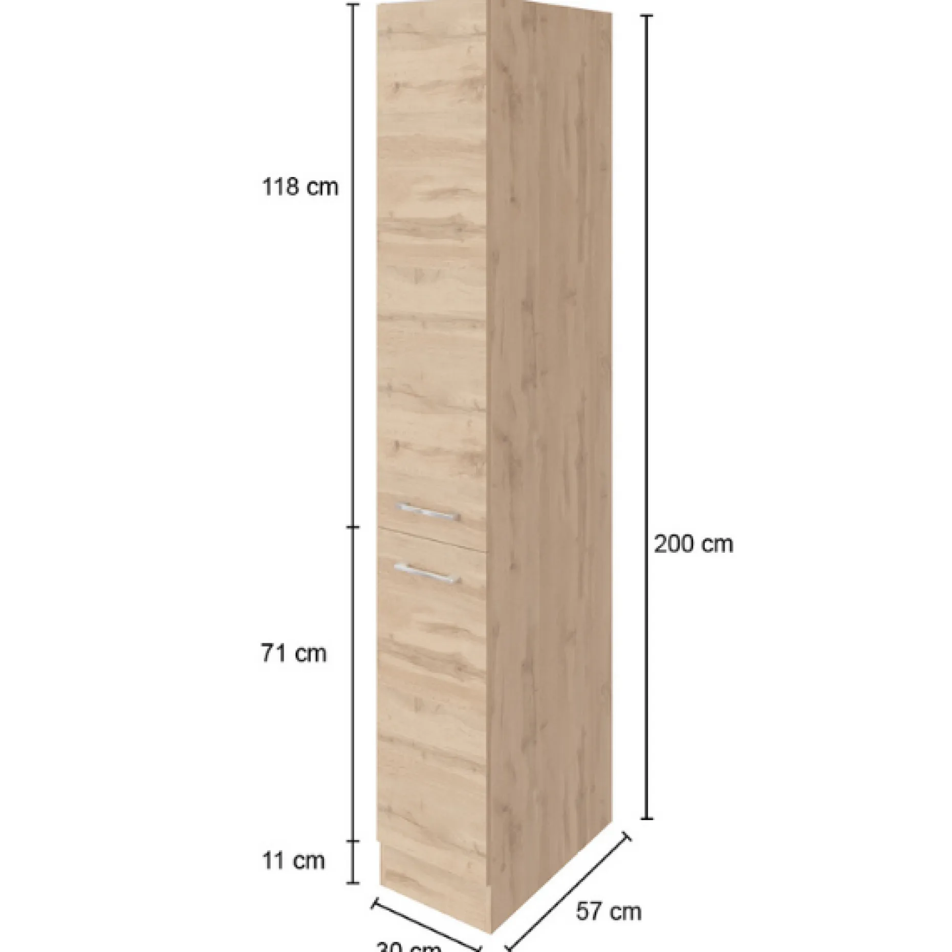 Apothekerschrank Sorrella 30cm 2 Schubladen - Eiche/Graphit