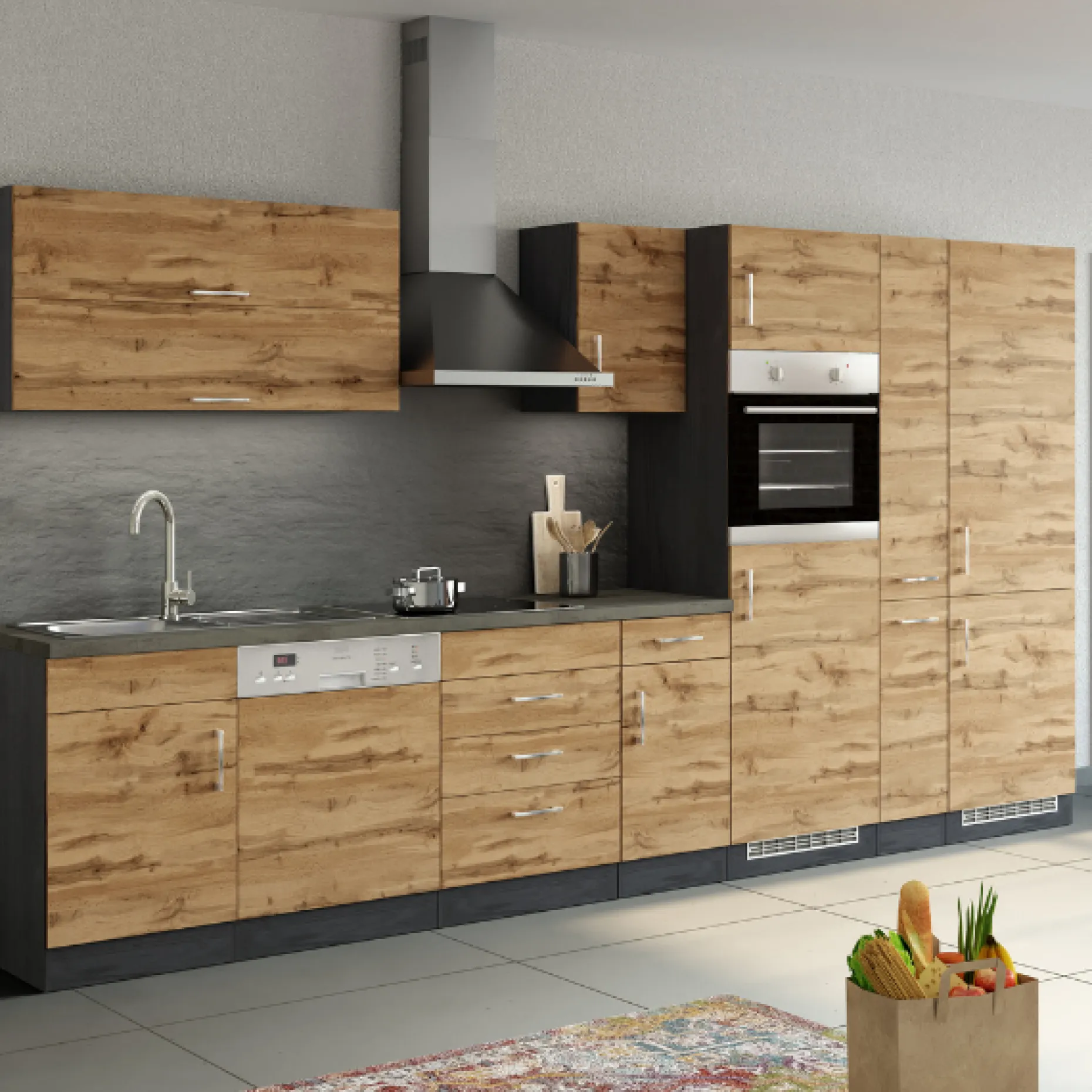 Apothekerschrank Sorrella 30cm 2 Schubladen - Eiche/Graphit