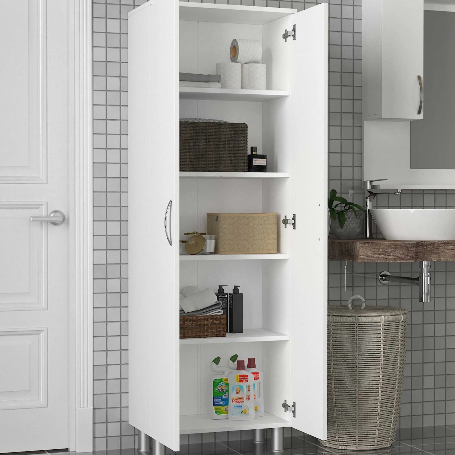 Arizona Badezimmerschrank | 100 % MELAMIN | Weiß