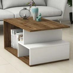 Emob Arte 2042 Couchtisch | 100 % MELAMIN | Dunkles Walnussholz, Weiß