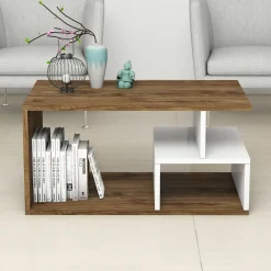 Emob Arte 2042 Couchtisch | 100 % MELAMIN | Dunkles Walnussholz, Weiß