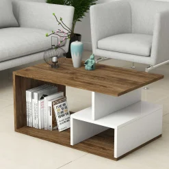 Emob Arte 2042 Couchtisch | 100 % MELAMIN | Dunkles Walnussholz, Weiß