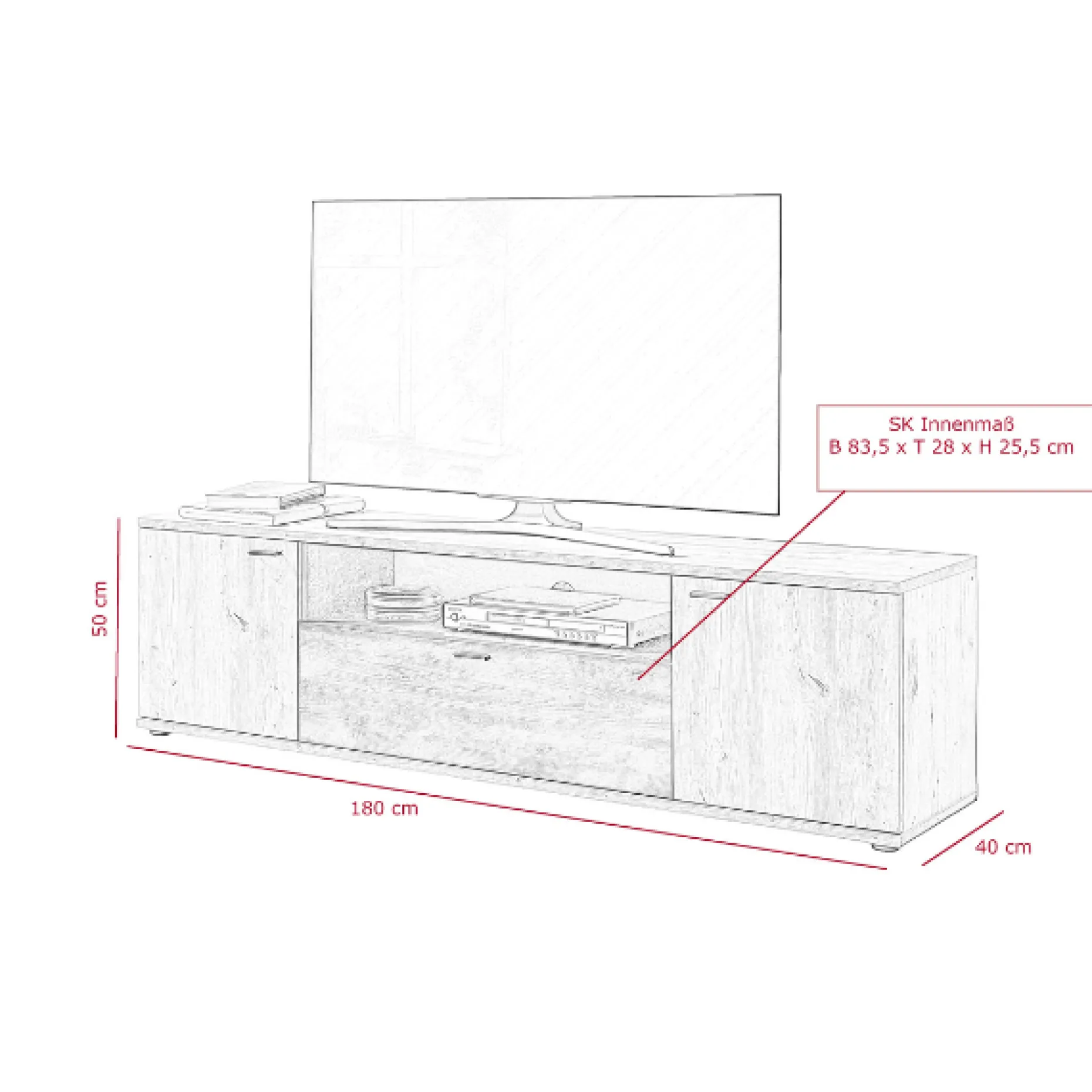 Atnalta TV-Schrank 180x40 cm-Handwerklich/gebranntes Holz