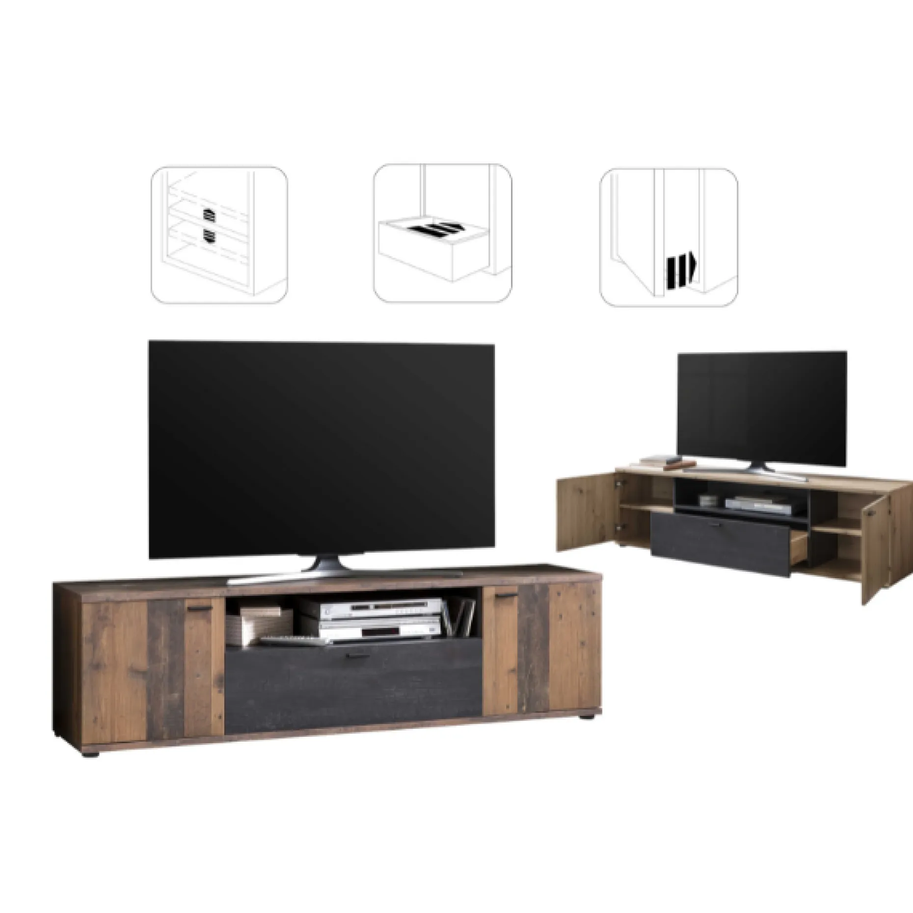 Atnalta TV-Schrank 180x40 cm-Handwerklich/gebranntes Holz