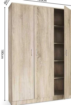 Aufbewahrungsschrank Ray 120cm mit 3 Türen und 4 Einlegeböden - Sonoma Eiche