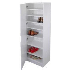 Aufbewahrungs- und Schuhschrank Westphalen | 58 x 40 x 189,5 cm | Inklusive Spiegel | Farbe: Weiß