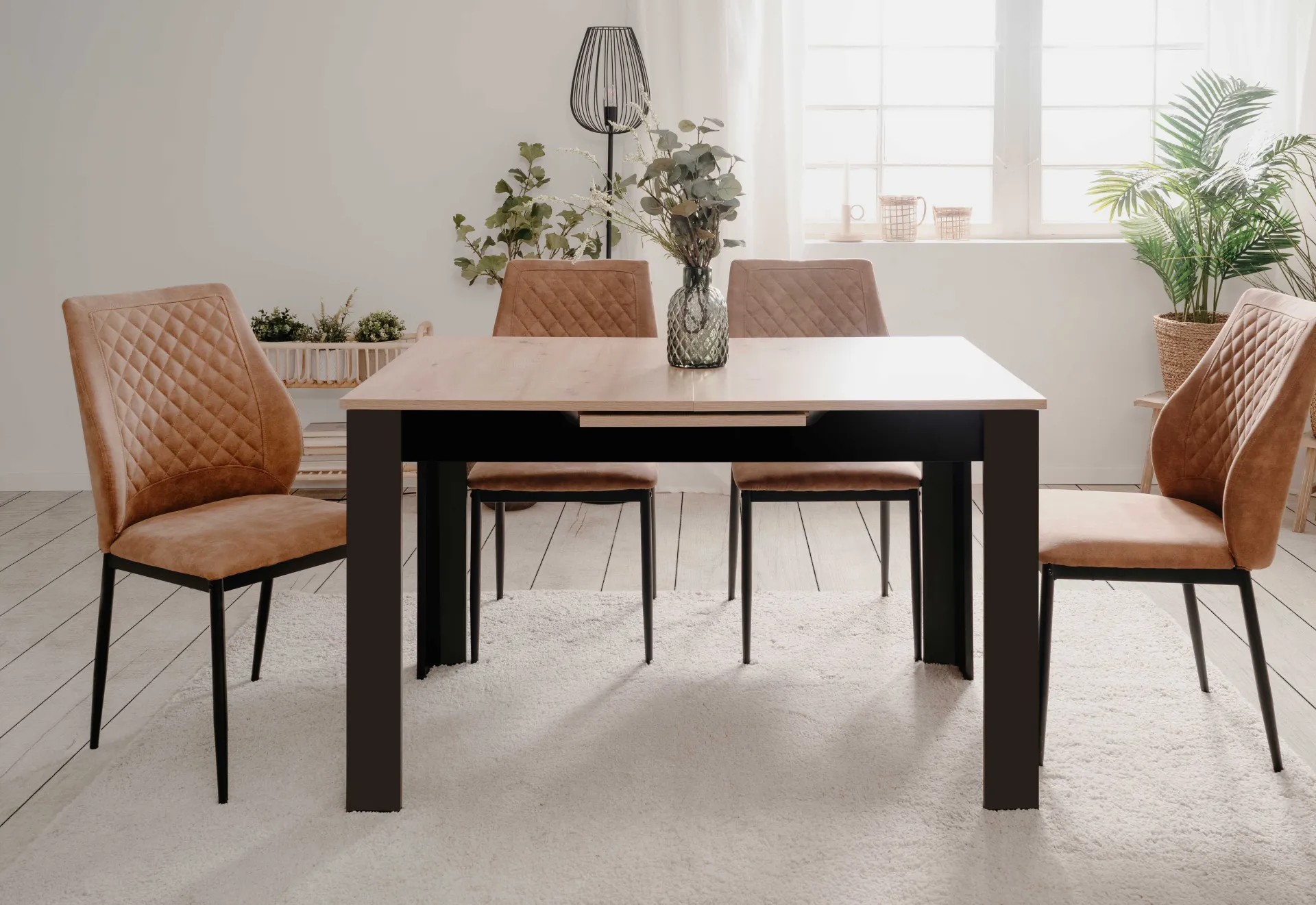 Finori Ausziehbarer Esstisch Birma - 125/165x80x75cm - Artisan Eiche/schwarz