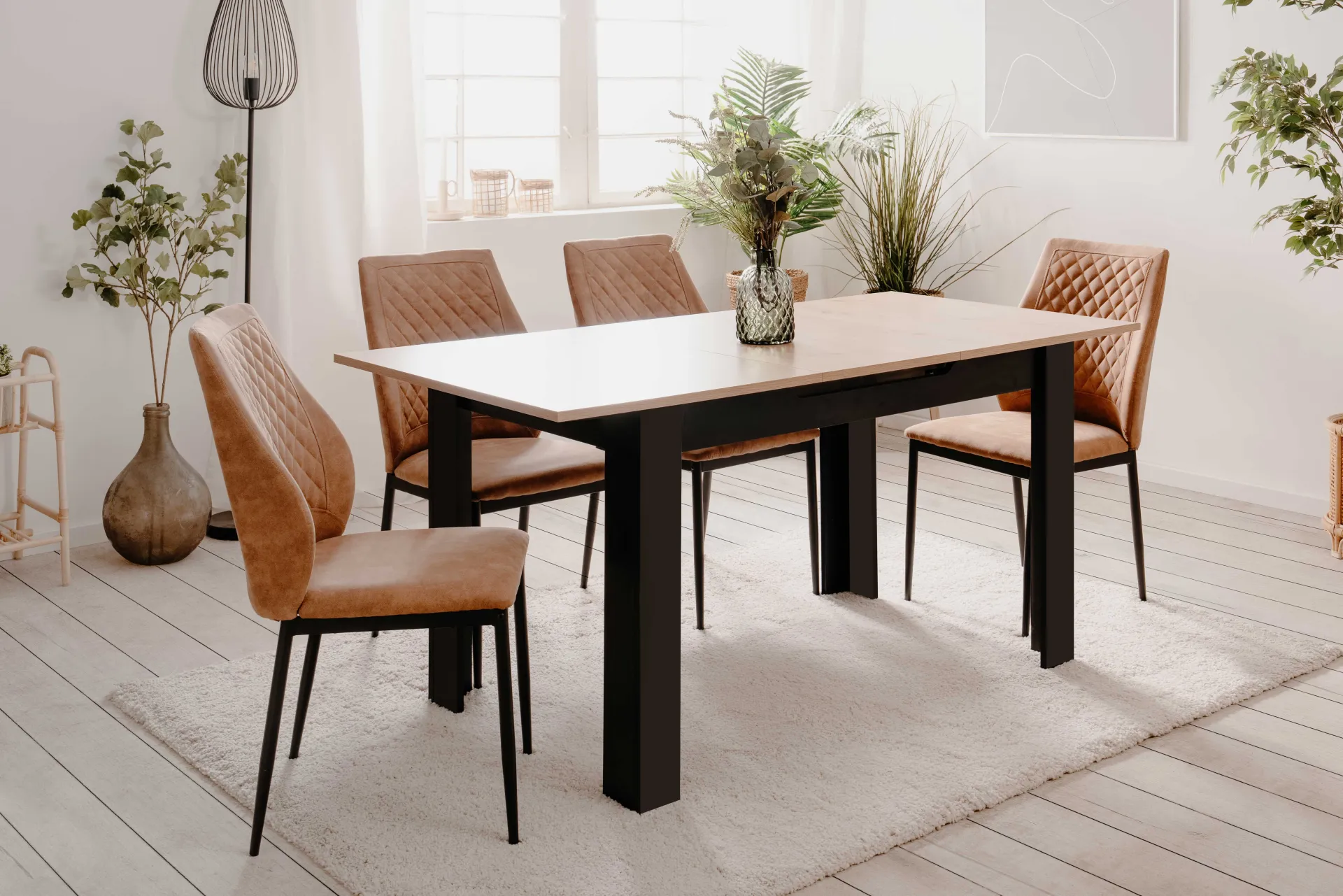 Finori Ausziehbarer Esstisch Birma - 125/165x80x75cm - Artisan Eiche/schwarz