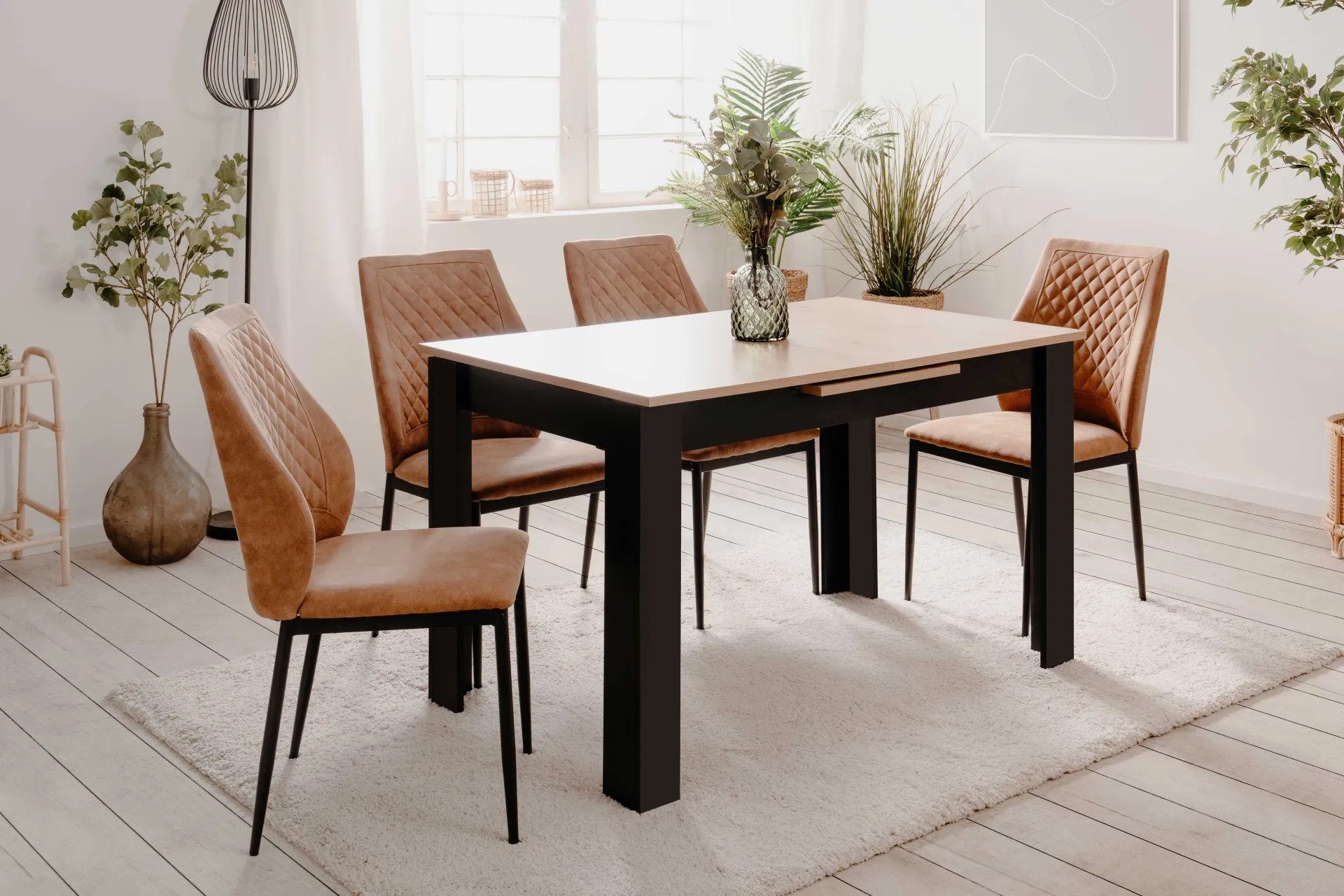 Finori Ausziehbarer Esstisch Birma - 125/165x80x75cm - Artisan Eiche/schwarz