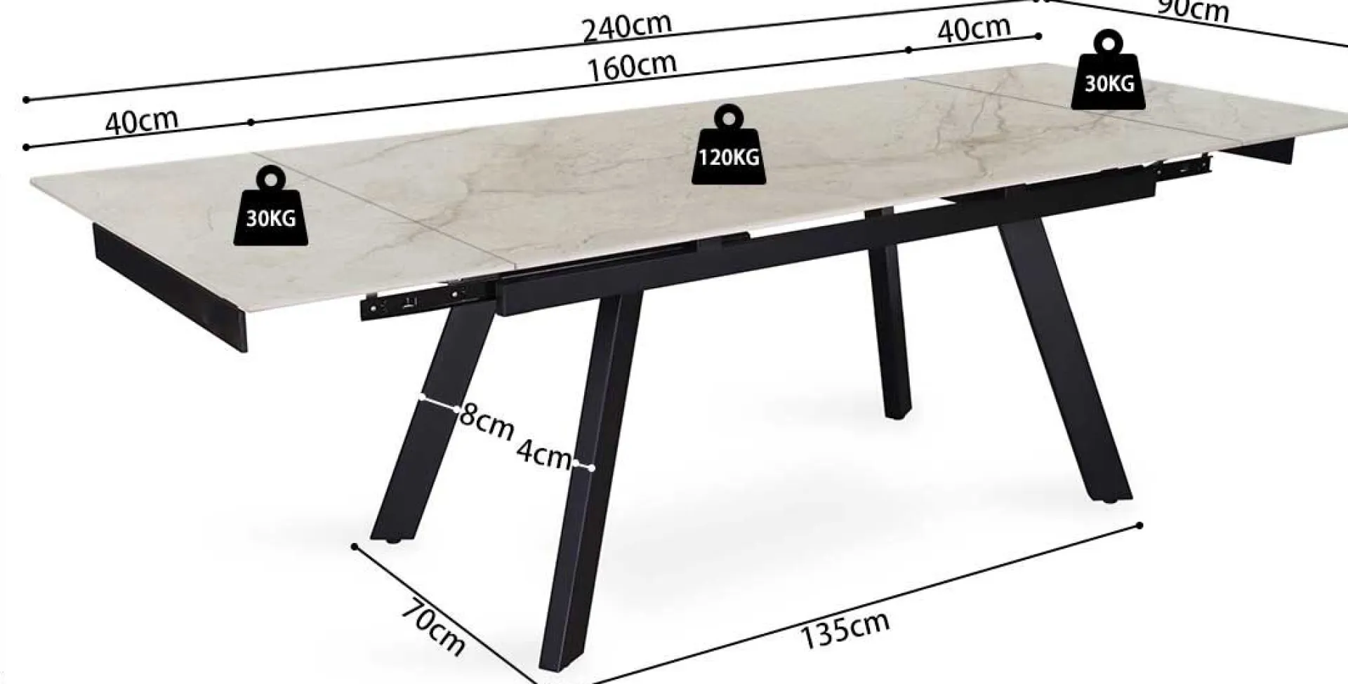 Rousseau Ausziehbarer Esstisch Hertha - 160-240 x 90 x 76 cm -