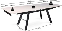 Rousseau Ausziehbarer Esstisch Hertha | 160/240 x 90 x 76 cm | /Stein