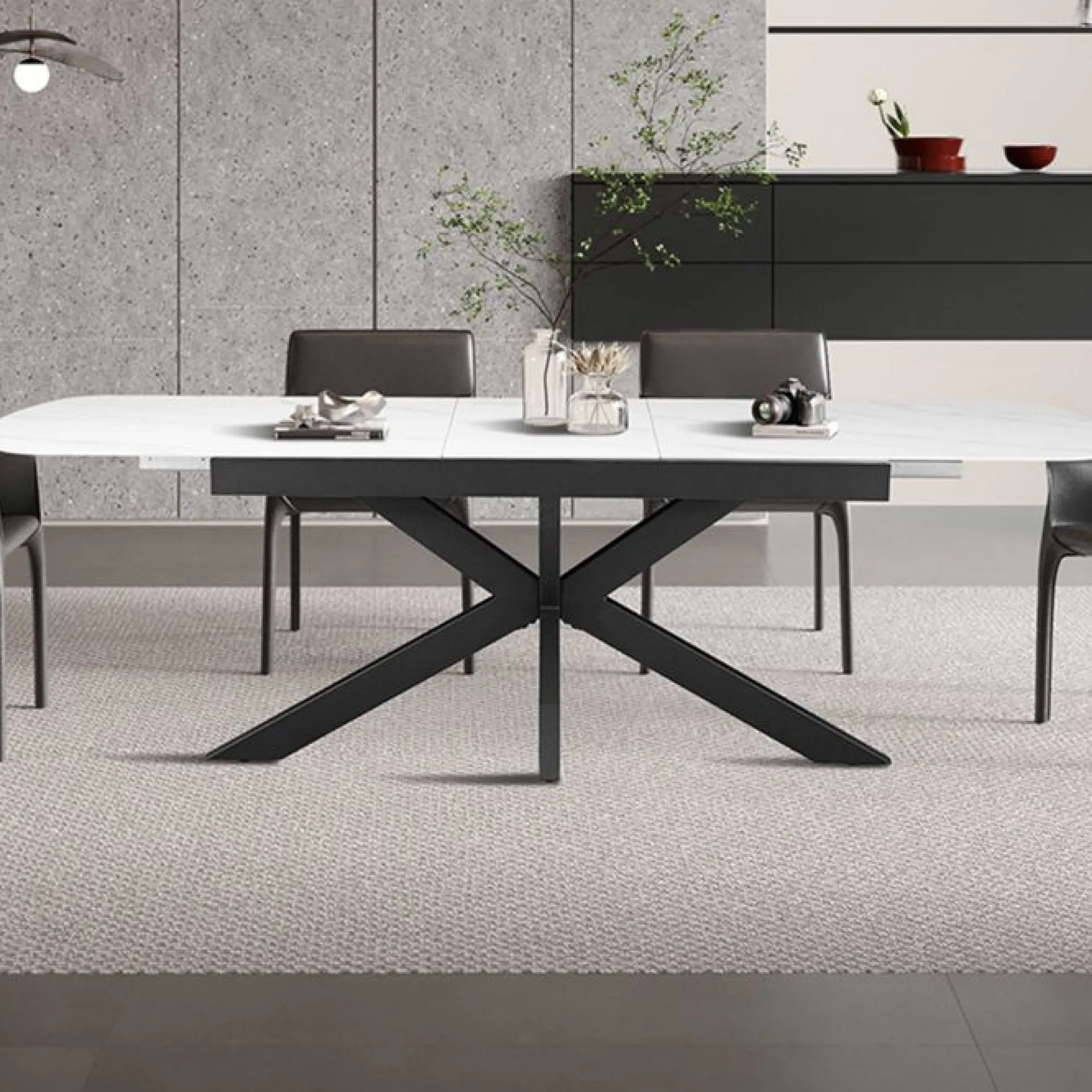 Rousseau Ausziehbarer Esstisch Hestia - 180/220x90x76cm - gesinterter Stein - Marmor