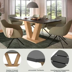 Xonox Ausziehbarer Esstisch Motion Emob Artisan/Grau 150-190x76x90 cm