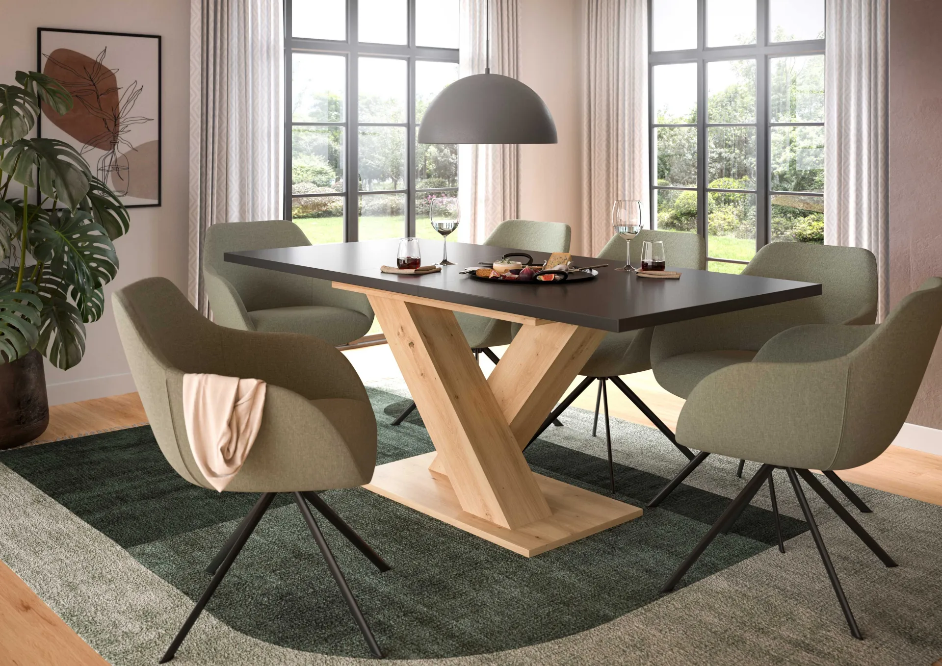 Xonox Ausziehbarer Esstisch Motion Emob - X-Gestell - 150-190x90cm - Artisan/Grau