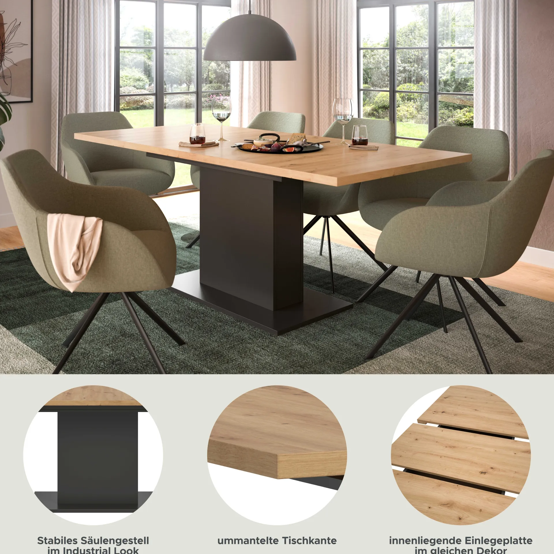 Xonox Ausziehbarer Esstisch Motion Emob - Grau/Artisan - 150-190x76x90 cm