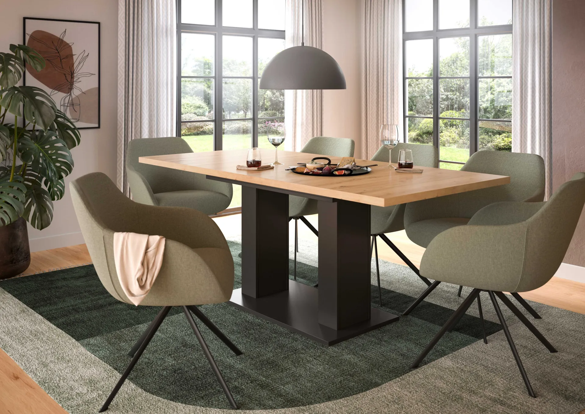 Xonox Ausziehbarer Esstisch Motion Emob - Artisan Holzoptik, Grau, 150-190x90x76 cm