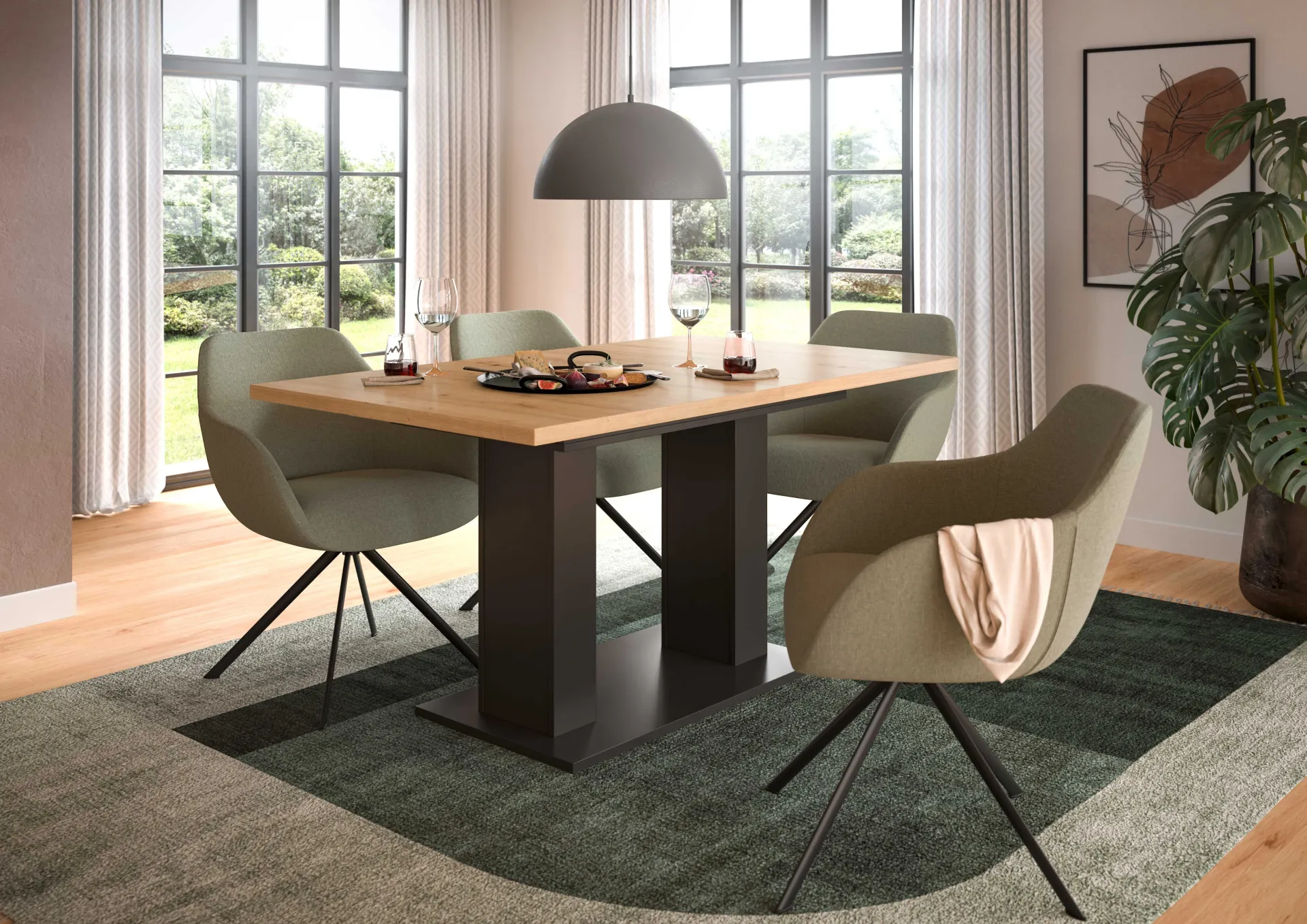 Xonox Ausziehbarer Esstisch Motion Emob - Artisan Holzoptik, Grau, 150-190x90x76 cm