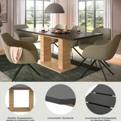 Xonox Ausziehbarer Esstisch Motion Emob - Artisan Holz & Grau - 150-190x76x90 cm
