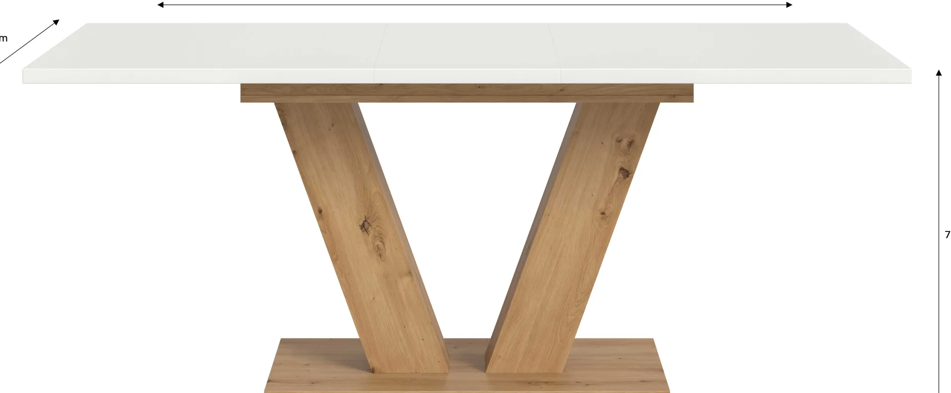 Xonox Ausziehbarer Esstisch Motion Emob - V-Base, Weiß/Natur, 150-190x76x90 cm
