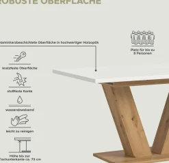 Xonox Ausziehbarer Esstisch Motion Emob - V-Base, Weiß/Natur, 150-190x76x90 cm