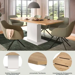 Xonox Ausziehbarer Esstisch Motion Emob - FSC-Holz, 150-190x76x90 cm, weiß/artisan